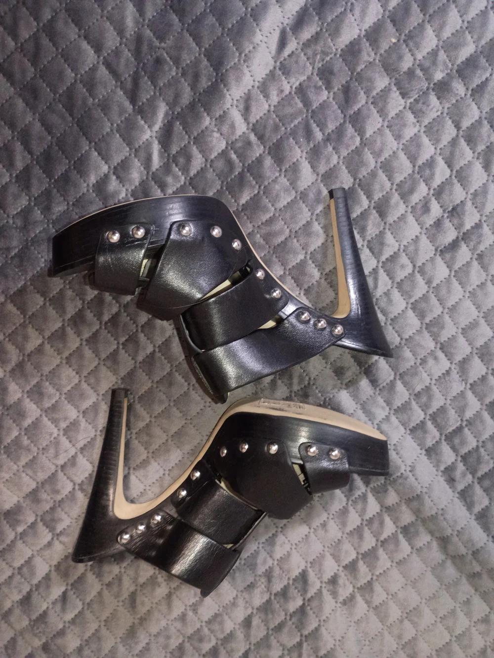 Michael Kors Black Studded Leather High Heel Mules